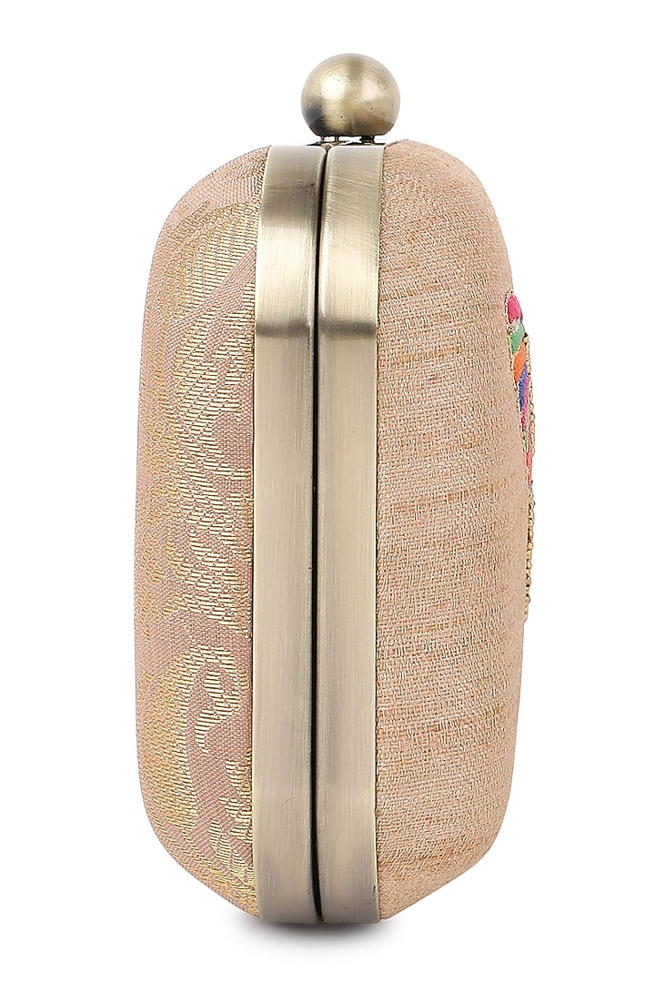 Gold Poly Silk Aari Handwork Clutch by Tarini Nirula at Pernia's Pop Up Shop