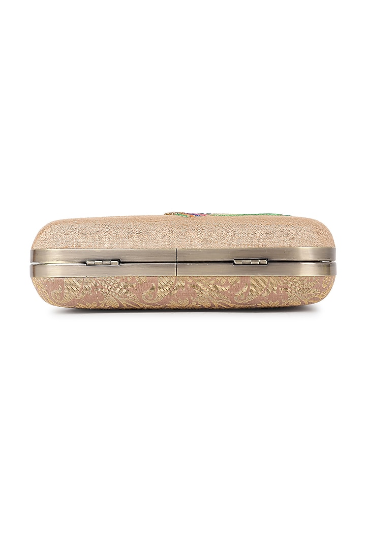 Gold Poly Silk Aari Handwork Clutch by Tarini Nirula at Pernia's Pop Up Shop
