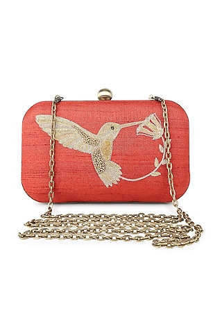 Rust Poly Silk Handwork Clutch by Tarini Nirula