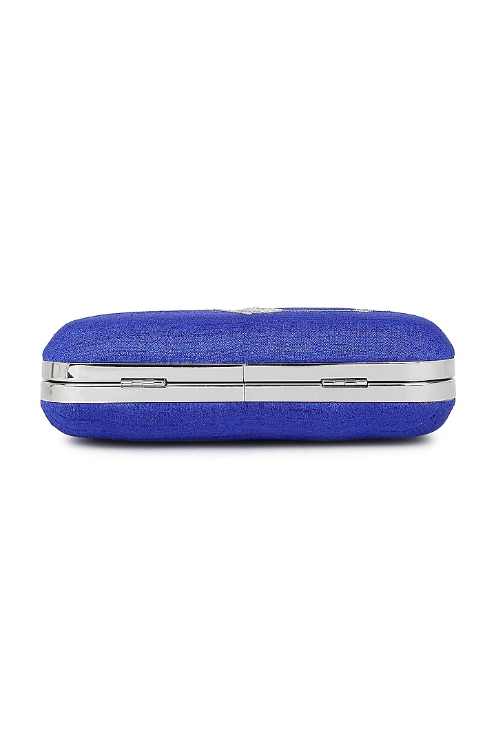 Blue Poly Silk Handwork Clutch by Tarini Nirula at Pernia's Pop Up Shop