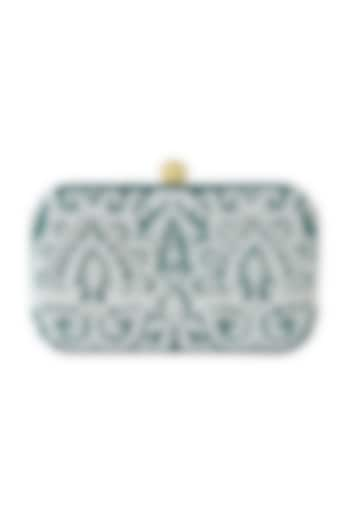 Emerald Green Poly Silk Embroidered Clutch by Tarini Nirula at Pernia's Pop Up Shop