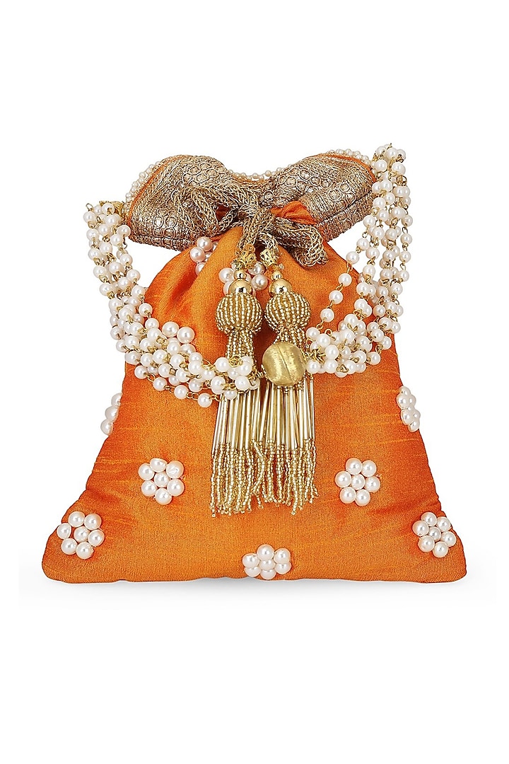 Orange Handcrafted & Embellished Potli by Tarini Nirula