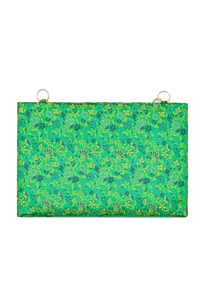 Green Embroidered Brocade Clutch by Tarini Nirula