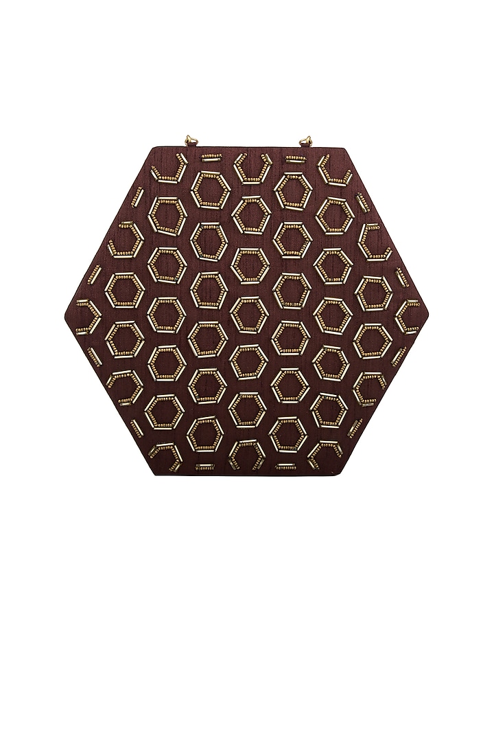 Dark Brown Embellished Sling Clutch by Tarini Nirula at Pernia's Pop Up Shop