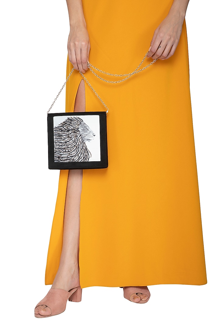 Black Embellished & Digital Printed Clutch by Tarini Nirula at Pernia's Pop Up Shop
