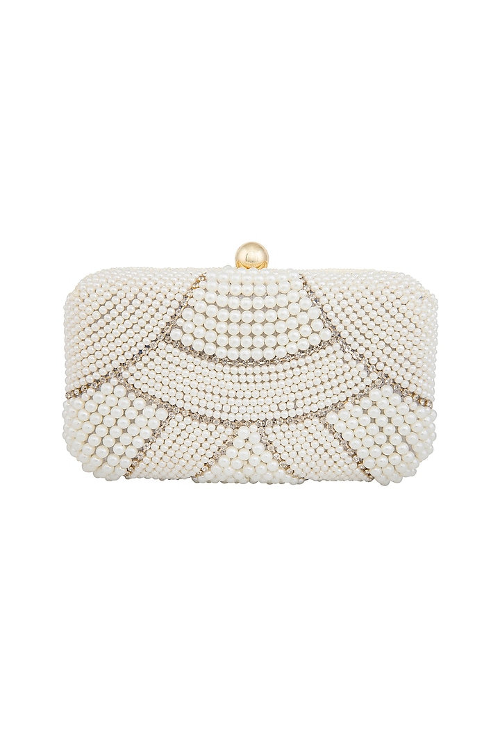 White Pearls Embellished Clutch by Tarini Nirula