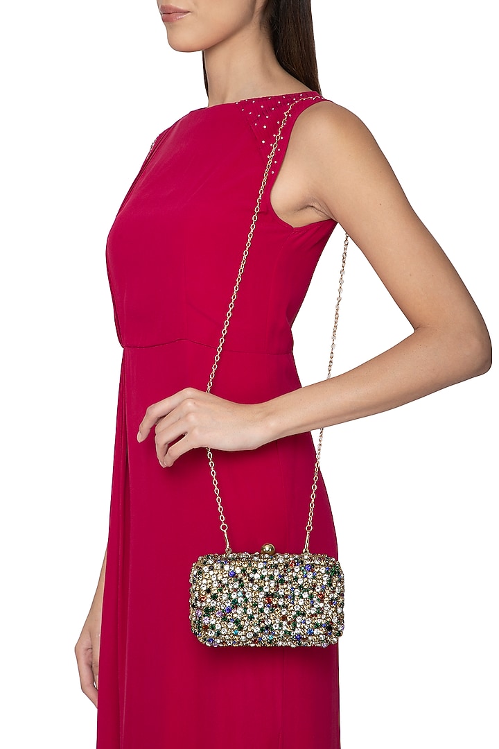 Multi Colored Stones Embellished Clutch by Tarini Nirula at Pernia's Pop Up Shop