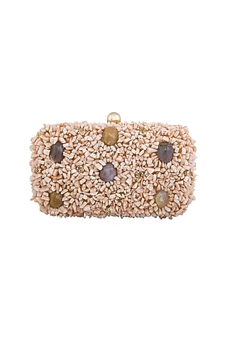 Gold & Peach Embellished Clutch by Tarini Nirula