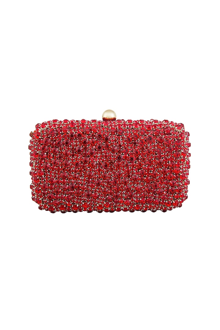 Red Stones Embellished Clutch by Tarini Nirula