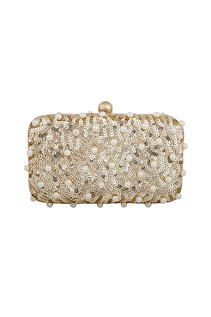 Golden Pearls Embellished Clutch by Tarini Nirula