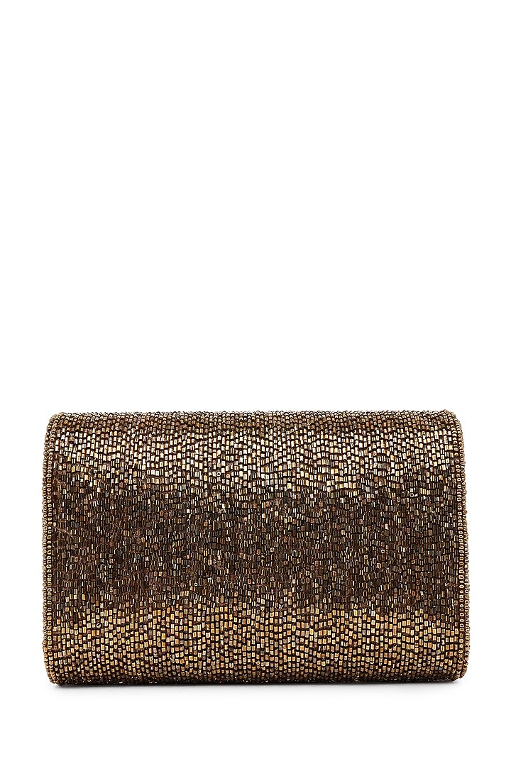 Bronze Poly Silk Embellished Clutch by Tarini Nirula at Pernia's Pop Up Shop