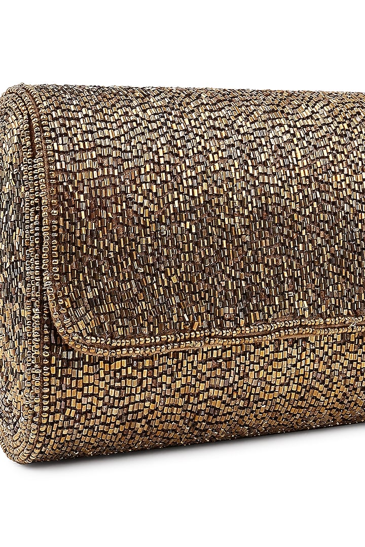 Bronze Poly Silk Embellished Clutch by Tarini Nirula at Pernia's Pop Up Shop