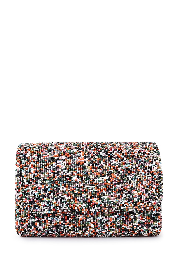 Multi-Colored Poly Silk Embellished Clutch by Tarini Nirula at Pernia's Pop Up Shop