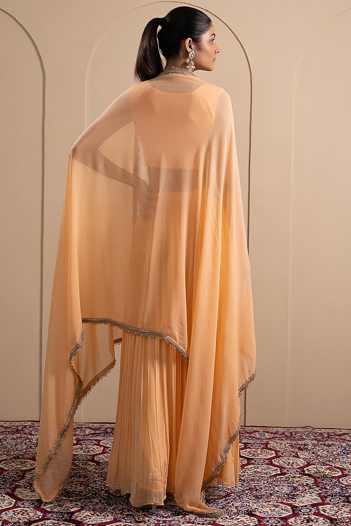 Peach Georgette Wedding Lehenga Set by Tanya Chopra at Pernia's Pop Up Shop