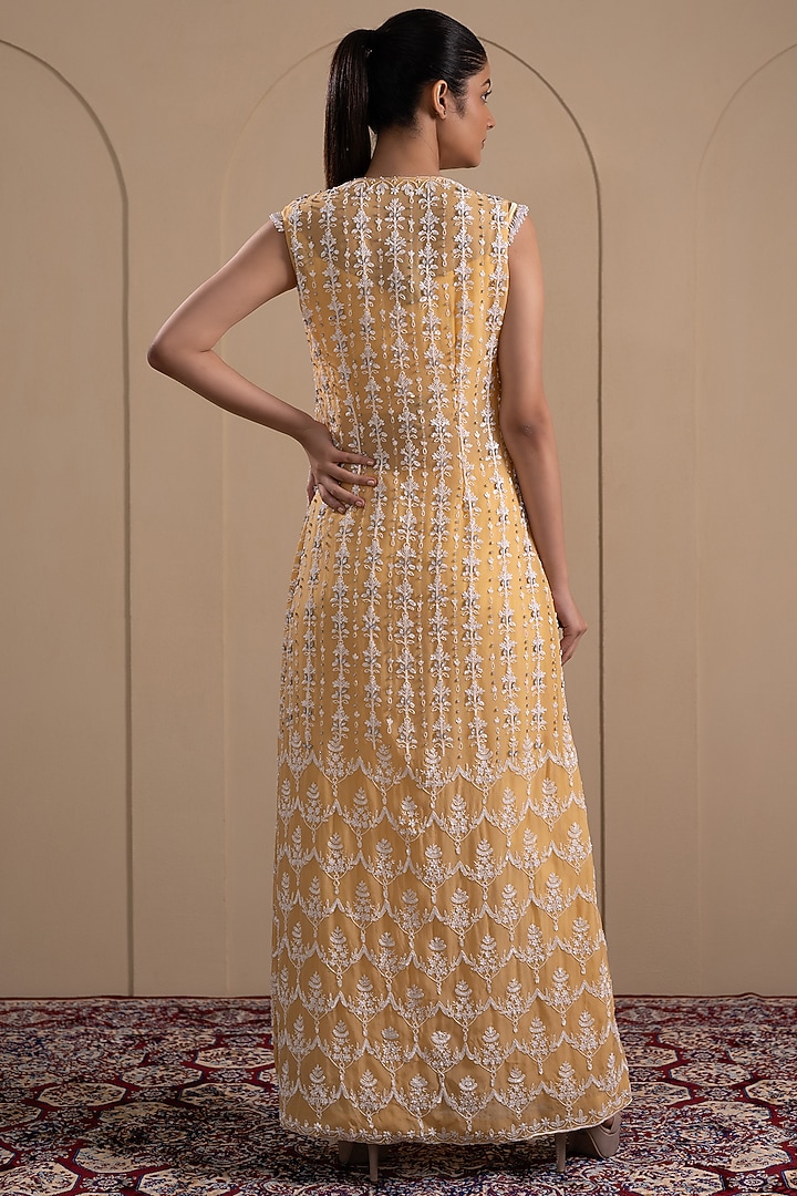 Pastel Yellow Organza Jacket Set by Tanya Chopra at Pernia's Pop Up Shop