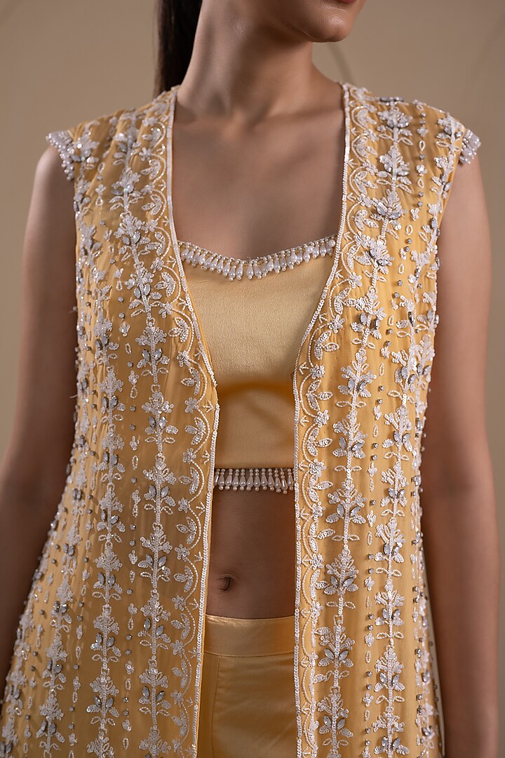 Pastel Yellow Organza Jacket Set by Tanya Chopra at Pernia's Pop Up Shop