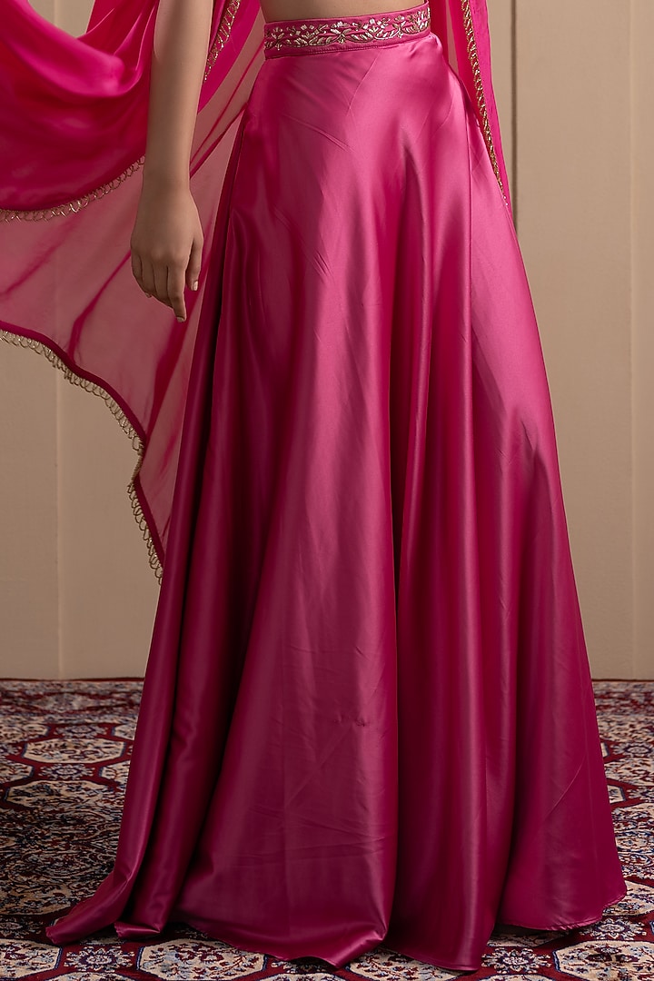 Fuchsia Pink Armani Satin Wedding Lehenga Set by Tanya Chopra at Pernia's Pop Up Shop