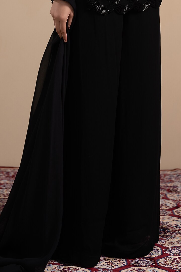 Black Georgette Cutdana Embroidered Kurta Set by Tanya Chopra at Pernia's Pop Up Shop