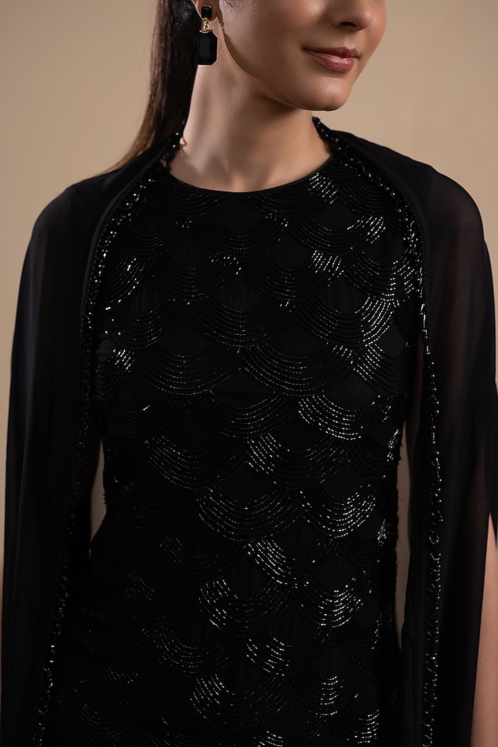 Black Georgette Cutdana Embroidered Kurta Set by Tanya Chopra at Pernia's Pop Up Shop