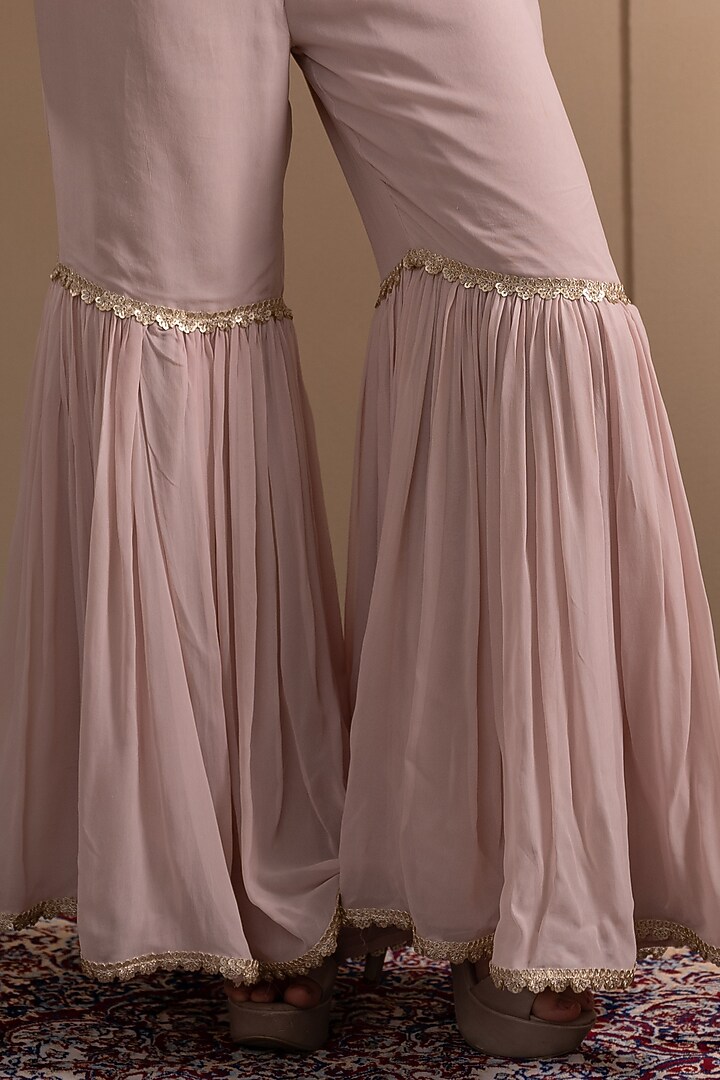 Blush Pink Georgette Wedding Sharara Set by Tanya Chopra at Pernia's Pop Up Shop
