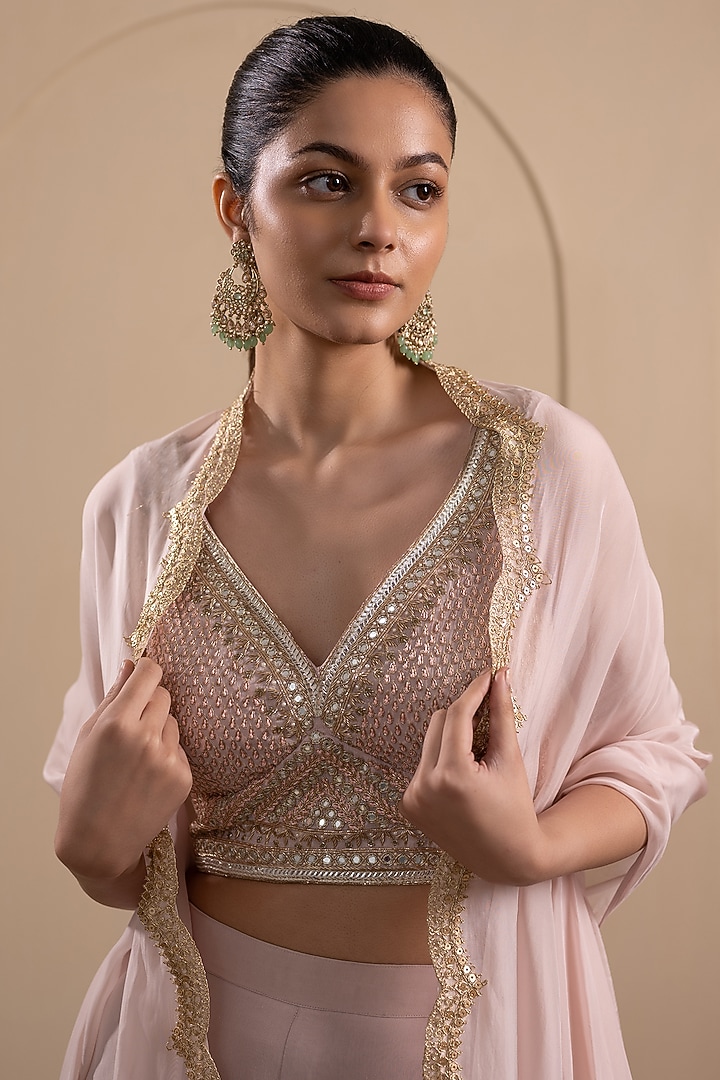 Blush Pink Georgette Wedding Sharara Set by Tanya Chopra at Pernia's Pop Up Shop