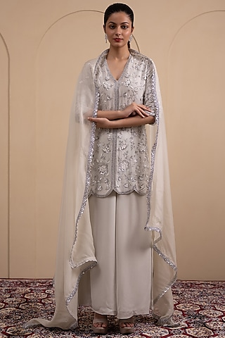 Powder Blue Georgette Sharara Set by Tanya Chopra