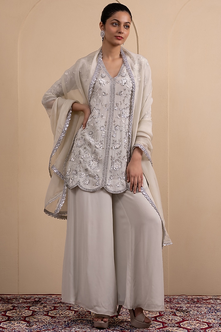 Powder Blue Georgette Wedding Sharara Set by Tanya Chopra at Pernia's Pop Up Shop
