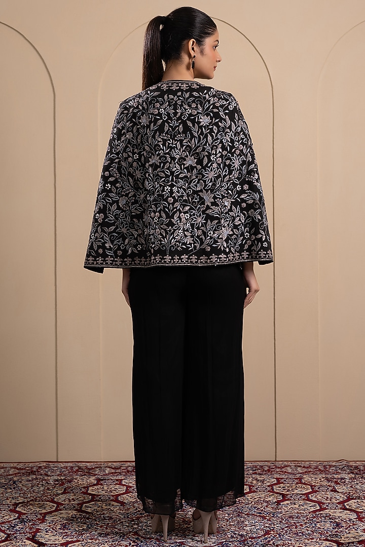 Black Cotton Thread & Sequins Embroidered Cape Set by Tanya Chopra at Pernia's Pop Up Shop