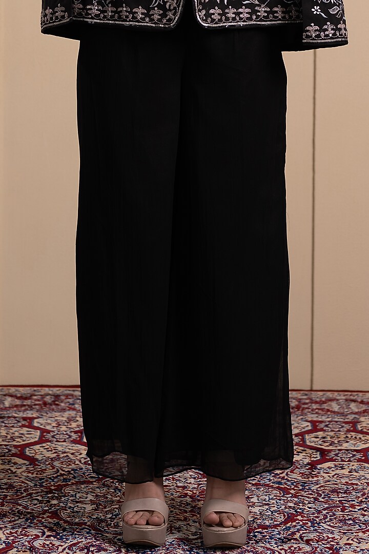 Black Cotton Thread & Sequins Embroidered Cape Set by Tanya Chopra at Pernia's Pop Up Shop