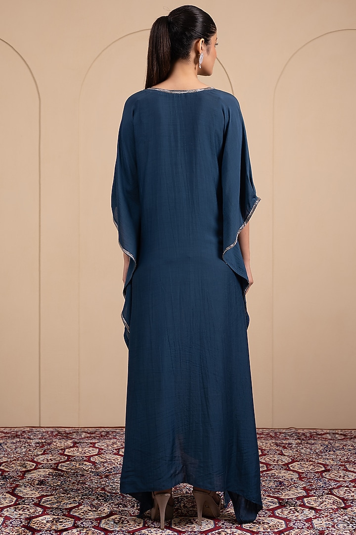 Blue Cotton Muslin Nalki Embroidered Kaftan by Tanya Chopra at Pernia's Pop Up Shop