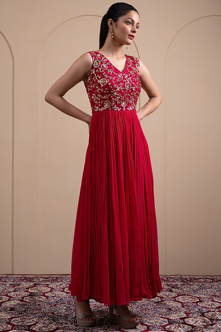 Pink Georgette Sequins Embroidered Engagement Gown by Tanya Chopra at Pernia's Pop Up Shop