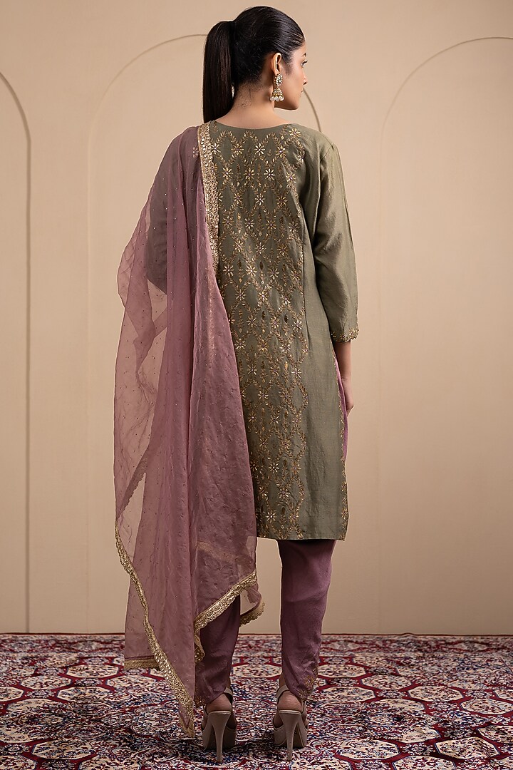 Olive Green Chanderi Silk Dhoti Set by Tanya Chopra at Pernia's Pop Up Shop