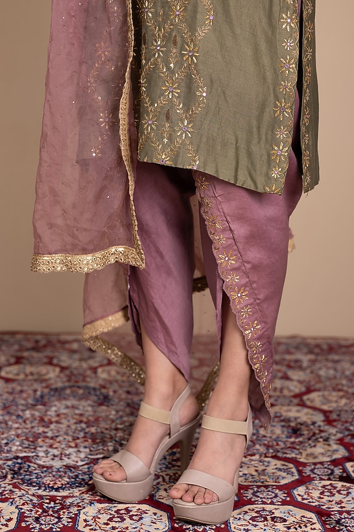 Olive Green Chanderi Silk Dhoti Set by Tanya Chopra at Pernia's Pop Up Shop