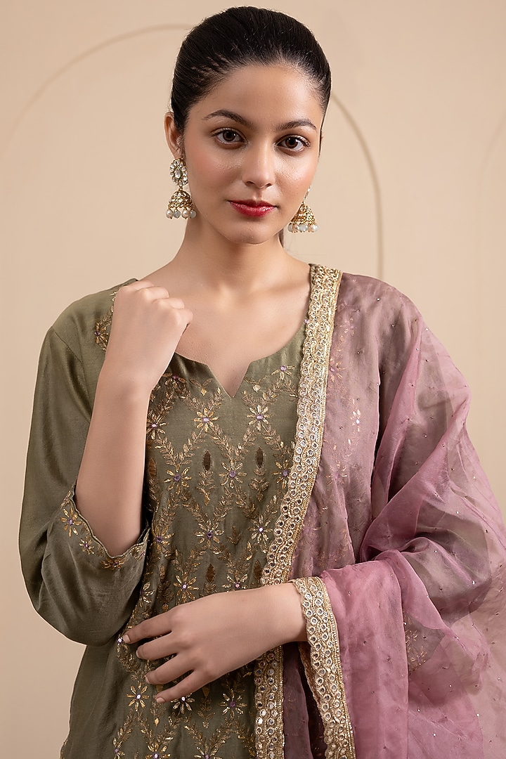 Olive Green Chanderi Silk Dhoti Set by Tanya Chopra at Pernia's Pop Up Shop