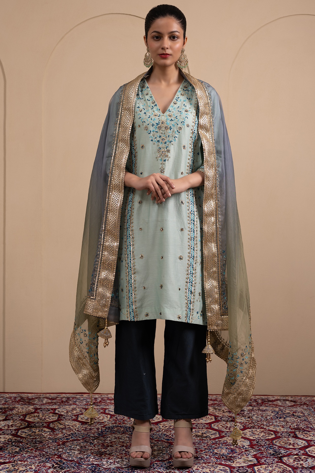 STK265-Pure Designer Chanderi Cotton Kurti with York Thread work