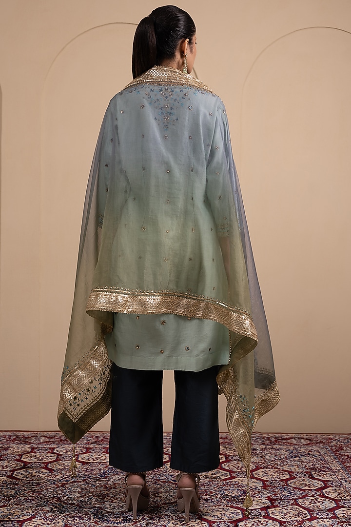 Powder Blue Silk Chanderi Thread & Beads Embroidered Kurta Set by Tanya Chopra at Pernia's Pop Up Shop