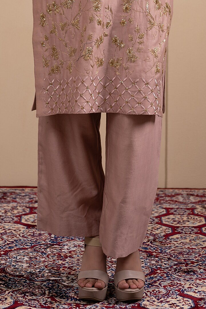Blush Pink Silk Chanderi Zari & Badla Embroidered Kurta Set by Tanya Chopra at Pernia's Pop Up Shop