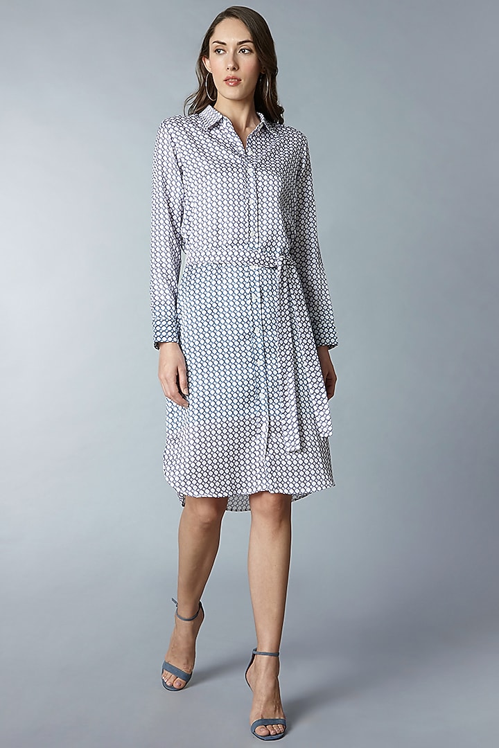 Blue Printed Shirt Dress by Tara And I