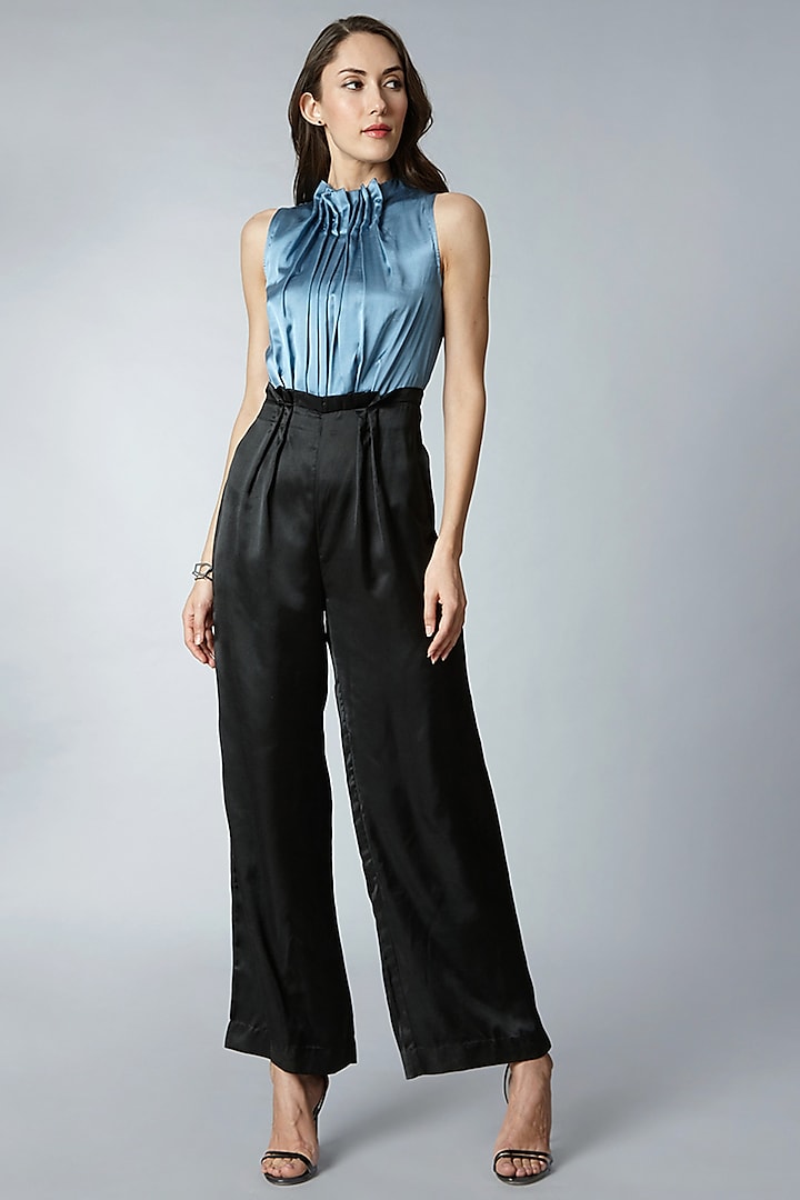 Black & Blue Color Blocked Jumpsuit by Tara And I