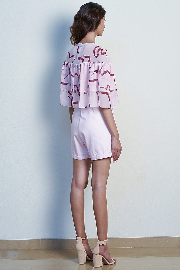 Blush Pink Printed Layered Playsuit by Tara and I at Pernia's Pop Up Shop