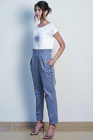 Ivory & Grey Color Blocked Jumpsuit by Tara and I