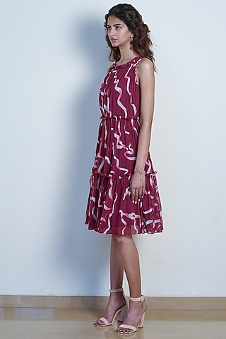 Plum Red Ruffled Midi Dress by Tara and I
