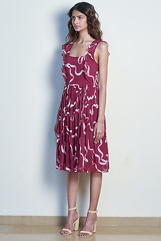 Plum Red Printed Ruffled Dress by Tara and I