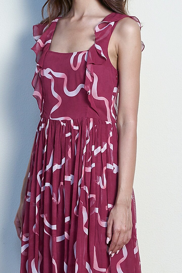 Plum Red Printed Ruffled Summer Dress by Tara and I at Pernia's Pop Up Shop
