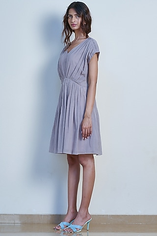 Pearl Grey Gathered Dress by Tara and I