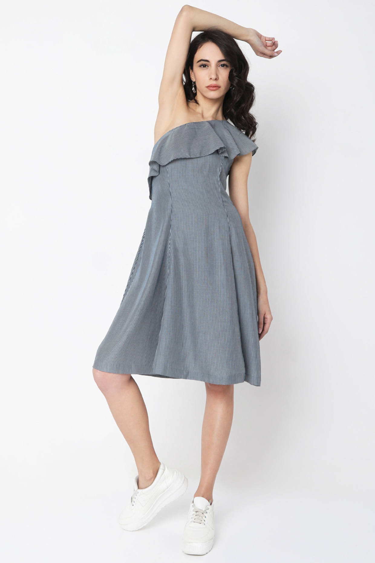 Indigo Tencel One-Shoulder Dress by Tara and I