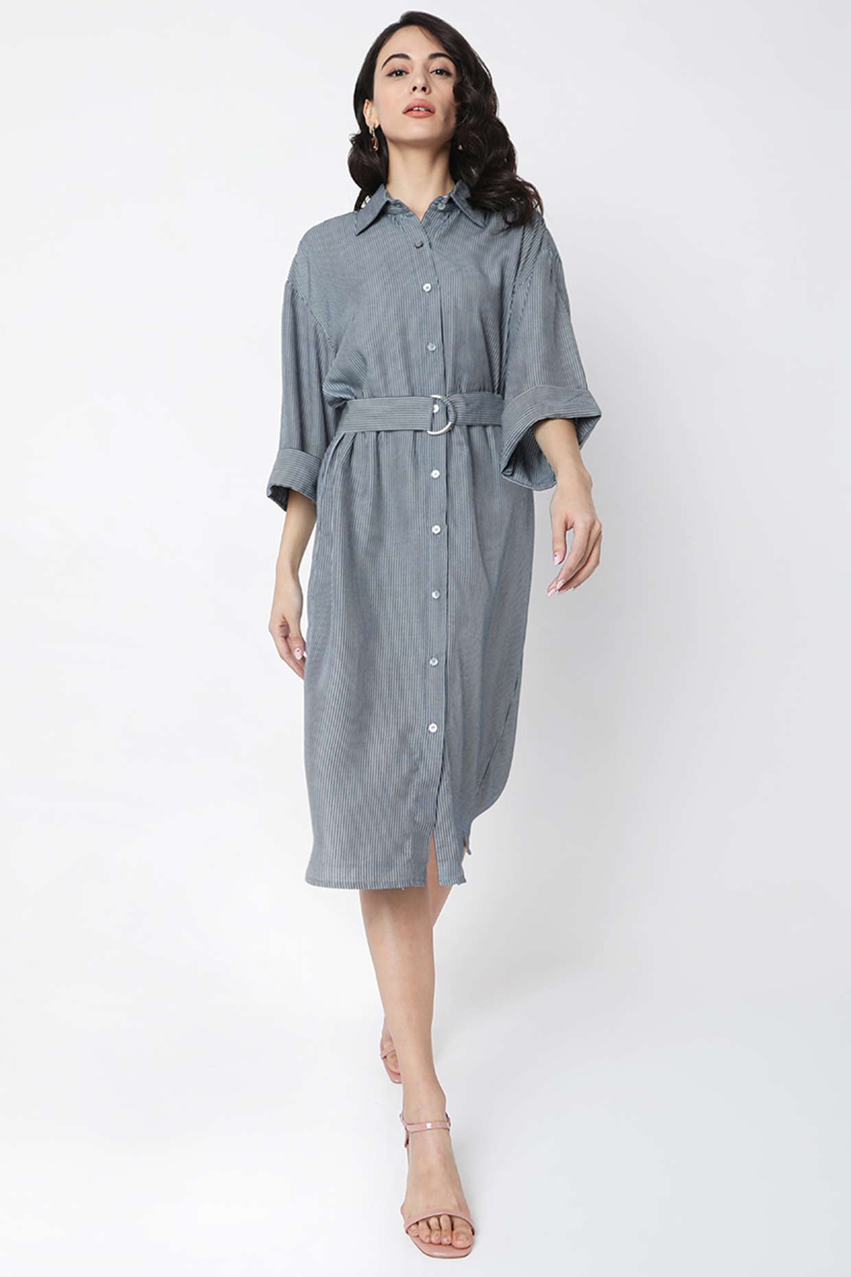 Indigo Tencel Drop Shoulder Shirt Dress by Tara and I