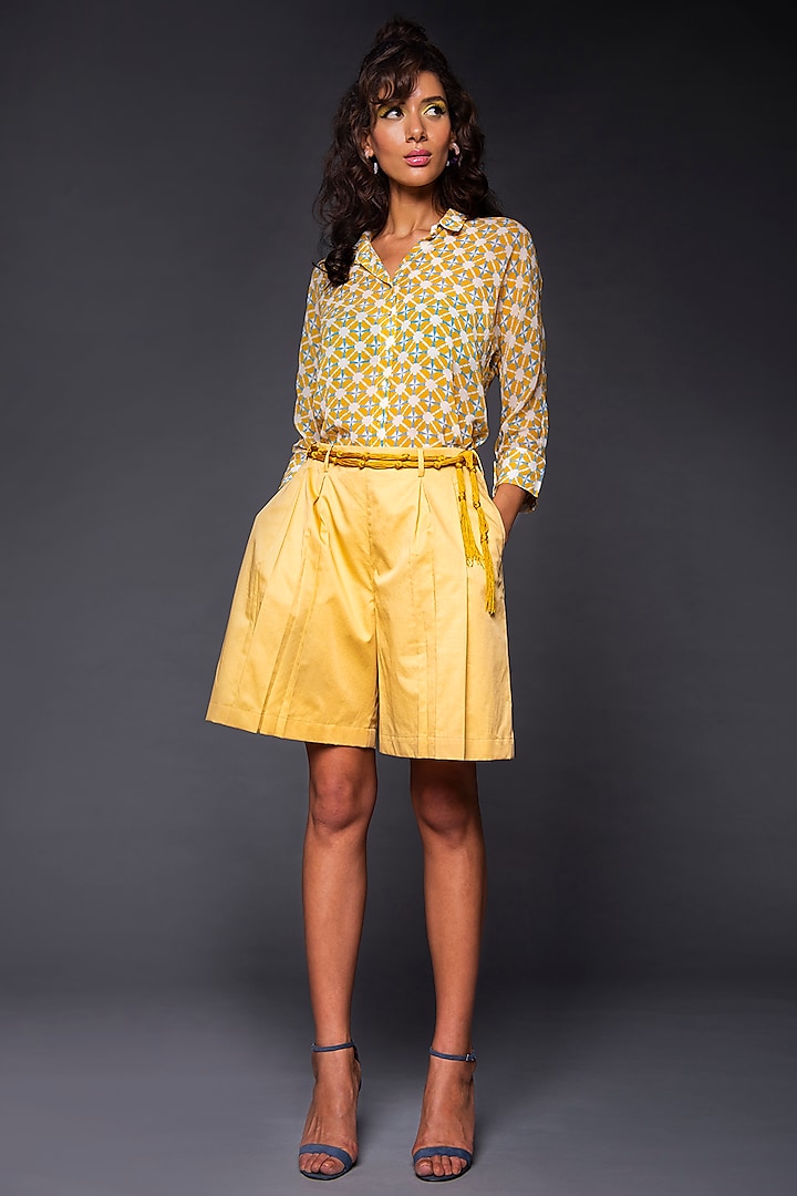 Yellow Pleated Shorts With Pockets by Tara and I at Pernia's Pop Up Shop