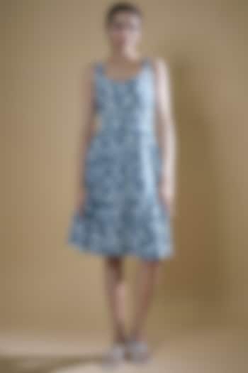 Blue Tencel Linen Printed Flared Summer Dress by Tara and I at Pernia's Pop Up Shop