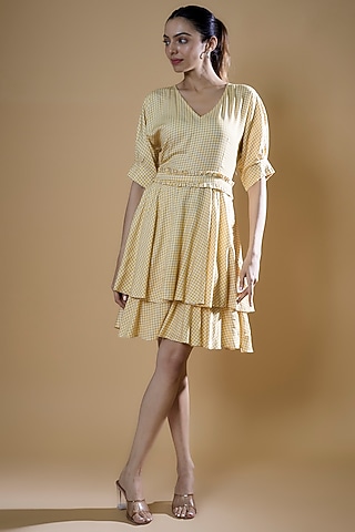 Yellow Modal Twill Printed Mini Tiered Dress by Tara and I